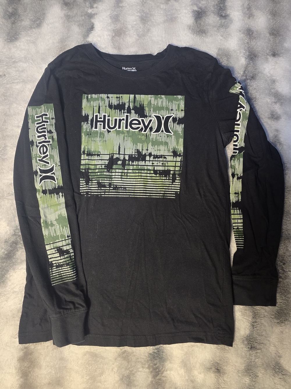 Hurley Black Long Sleeve Tee with Green Graphic Panels